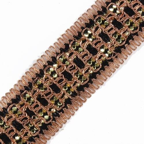 Braided Black Gold Beaded Lace Ribbon Applique Lace Fabric Venise Venice Gimp Trim Tape Sewing Supplies for Craft 20yards T1510
