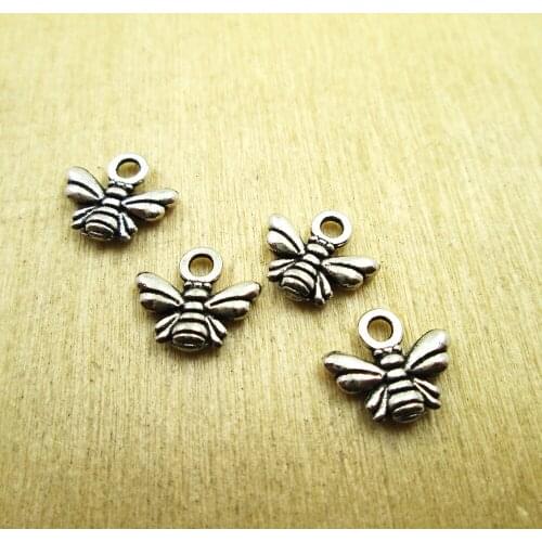 60pcs--11x10mm Bee charms Lovely Bee Honeybee Charm Pendant DIY necklace/ bracelets charms antique silver tone
