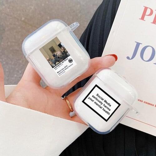 Social Media seriously harms your mental health For Apple Airpods 1 2 Wireless Earphone Airpod Cases letter Transparent Cover