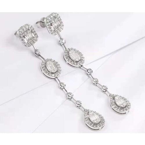 Luxury 18K-Gold 100% Real Diamond Water Drop Earrings For Women Engagement Fine Jewelry Wedding Gift