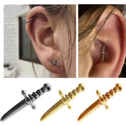 1Pair Fashion Stainless Steel Dagger Ear Studs Helix Cartilage Earrings Lobe Tragus Piercing Fashion Punk Ear Decor Jewelry