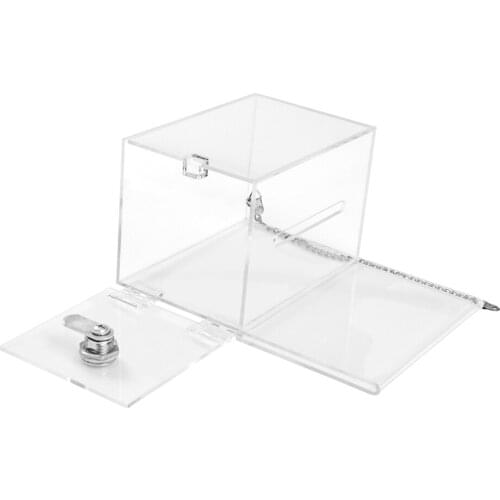 Pack/2units) Counter Clear Lockable Acrylic Donation Collection Box with Chain and Sign Holders YGB-004