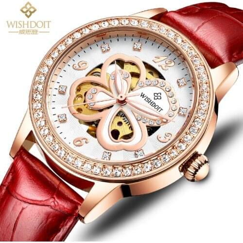 WISHDOIT Ladies Watch Diamond Face Dial Waterproof Luminous Four-Leaf Clover Quartz Mechanical elegant watch girl Reloj Mujer