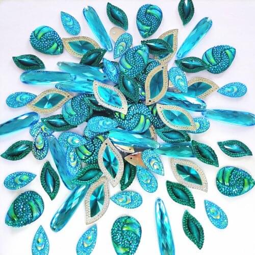 BRIGHT Mixed Baby Blue Drop S Shape Sew on Rhinestones Crystals Stones Strass Sewing For Clothing Clothes Party Dance Costumes
