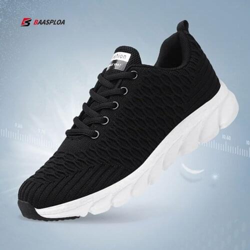 Baasploa Women Black Breathable Running Shoes Lace-up Non-Slip Soft Tennis Shoes Comfortable knit Female Jogging walking shoes