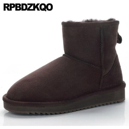 Plus Size Real Fur Genuine Leather Slip On Suede Sheepskin Women Big Winter Snow Boots Flat 10 Shoes Booties Australian Handmade