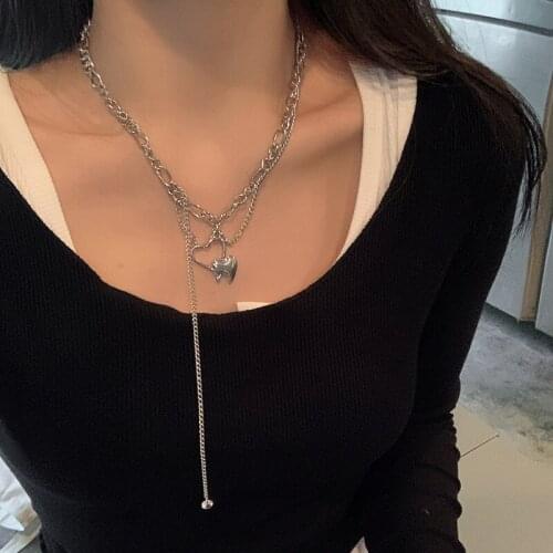 Double love necklace female ins hip-hop cool handsome personality hundred match collarbone chain accessories short jumper chain