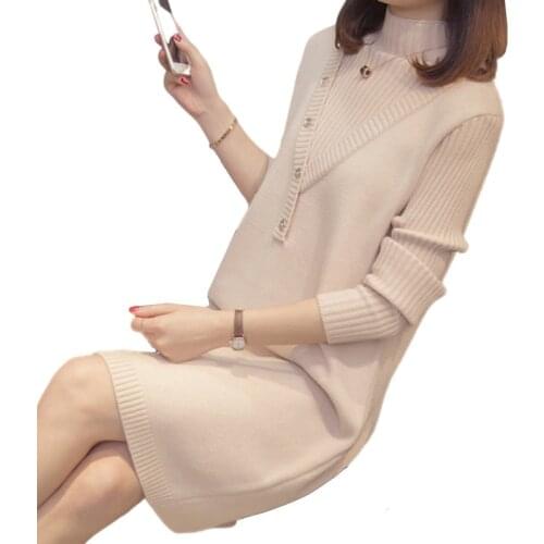 New Autumn Turtleneck Warm Women Sweater Dress Long Sleeves Female Pullovers Dress Slim Knitwear Knitted Dresses Vestidos M474