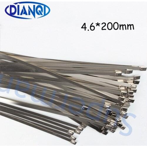 100pcs 4.6x200mm 4.6*200mm 4.6mmx200mm Latching Self-Locking Stainless Steel Zip Cable Tie Lock Tie Wrap cable ties 201 304 316