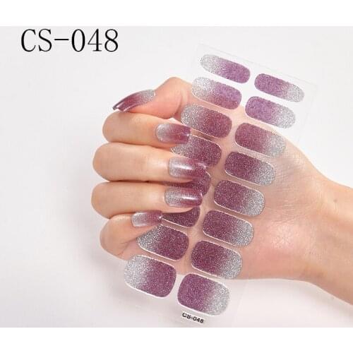 16tips/sheet Nail Art Stickers Solid Color Gradient Powder Nail Wraps Glitter Decal Fashion Full Cover Beauty Nail Tips Manicure