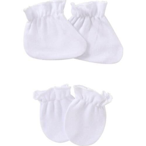 2 Pairs Newborn Handguard Mittens Footguard Socks Kit Baby Anti-scratch Soft Cotton Gloves Foot Cover Set