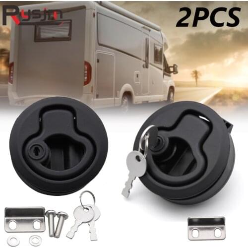 2Pcs Round Plastic Locking Lift Handle Flush Pull Latches For RV Yacht Marine Boat Round Deck Hatches With keys Black