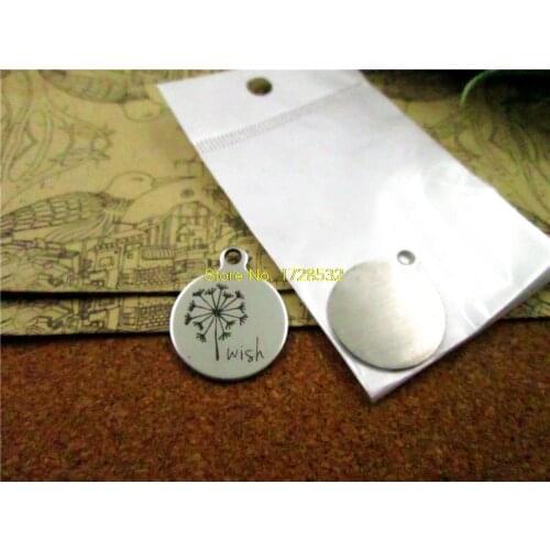 20pcs--20mm stainless steel circle round "Dandelion w ish"one side DIY Charms Pendants
