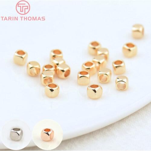 20PCS 3x2.5MM 24K Gold Color Plated Brass Square Spacer Beads High Quality Diy Jewelry Accessories