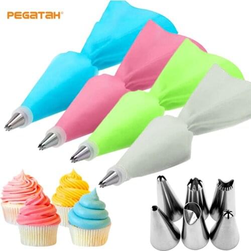 8pcs set Cake baking tools decorating bag Reusable Pastry Bags cream nozzle practical stainless steel DIY cake decorating tools