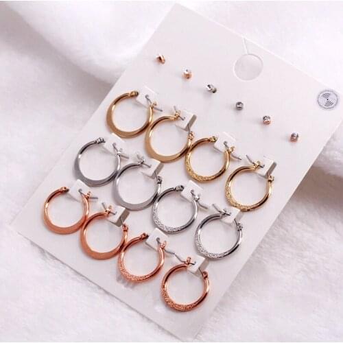 9 Pairs/Set Small Rose Gold Silver Color Alloy Hoop Earrings Set 2019 Statement Crystal Earrings Brincos Jewelry Gift for Women