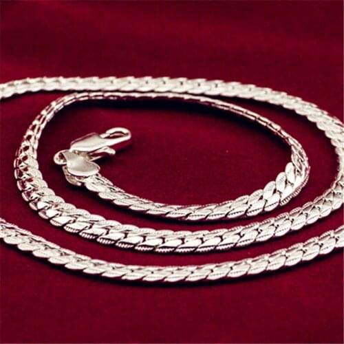 925 Sterling Silver Plated 5MM Flat Necklace Ethnic Style Personality Male And Female Clavicle Necklace Jewelry Gifts