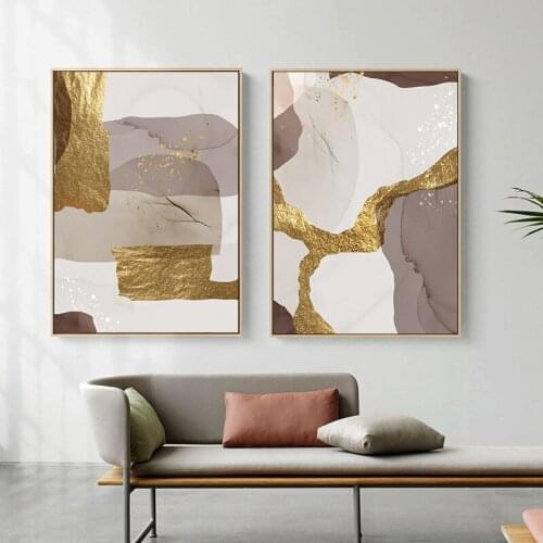 Abstract Scenery Yellow River Geometric Brown Yellow Pattern Canvas Nordic Painting Wall Frameless Picture Poster Room Decor
