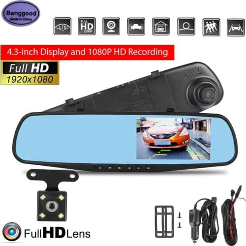 Banggood Z2 Car DVR 4.3 Inch Full HD 1080P Automatic Camera Digital Video Recorder Dual Lens Front Rear View Mirror Dash Cam