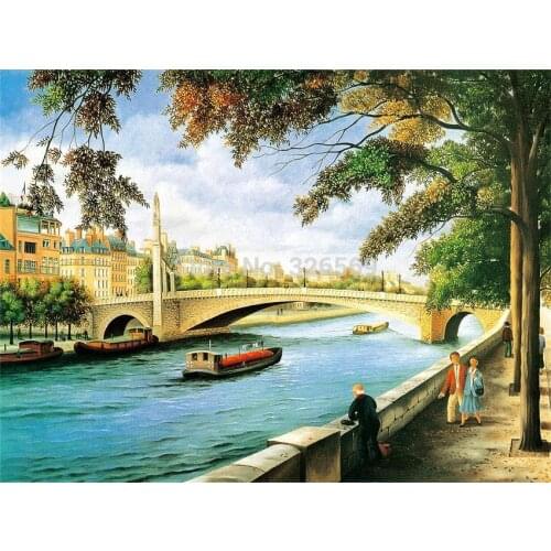 Free shipping bridge and boat reproduction scenery printed oil painting on canvas WK-- (261