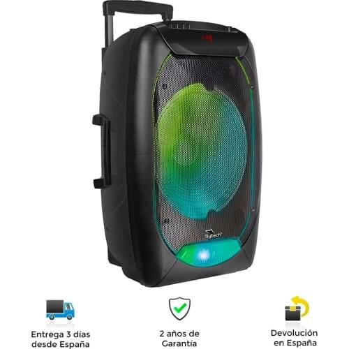 Bluetooth speaker, powerful, portable, RGB lights, USB, microSD, LED display, handle, wheels, microphone, battery, fm, speaker