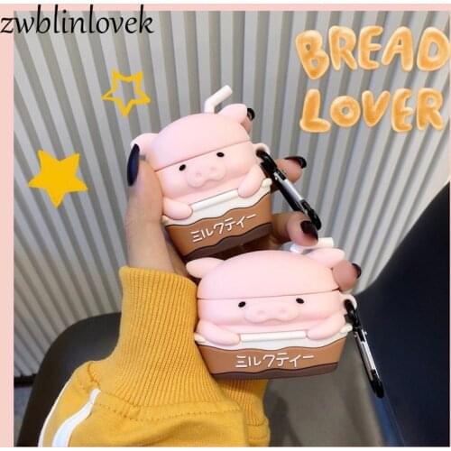 3d pig drink case for airpods 1 2 pro box cute cartoon animal milk soft silicone wireless bluetooth headset protective cover