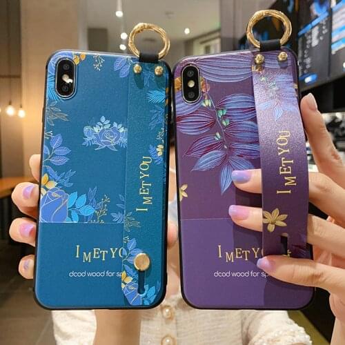 Purple rose flower embossed wrist strap phone case For iphone SE 2020 12 Mini 11 Pro XS MAX X XR 6 6S 7 8 plus Holder soft cover