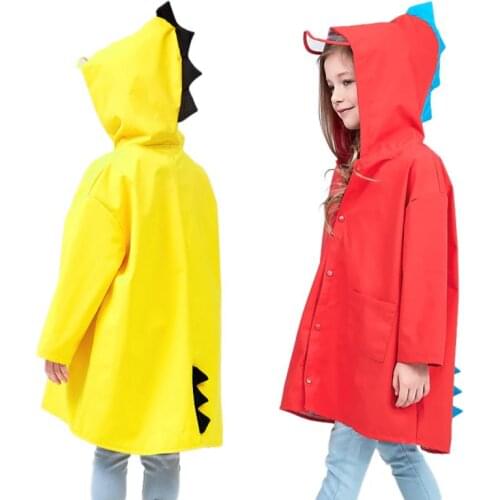 Cute Dinosaur Waterproof Polyester Rain Coat Boy Children Girls Windproof Poncho Lightweight Rainwear Coat Slicker Household
