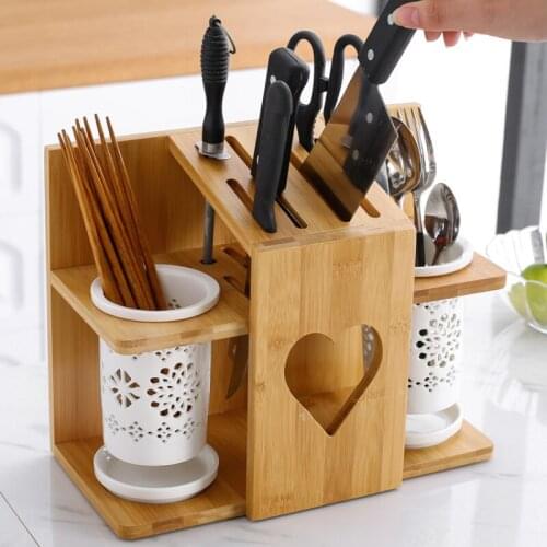 Ceramic Chopstick Holder Bamboo Wood Knife Holder Storage Rack Household Kitchen Supplies Knives Knife Holder Storage Shelf