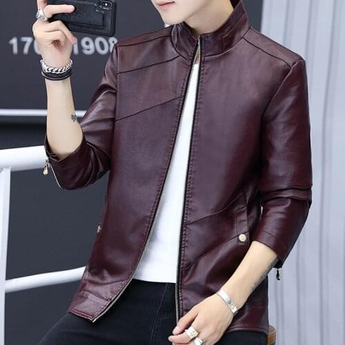 Leather jacket mens jacket warm mens clothing 2020 new popular Korean style slim trend thin top