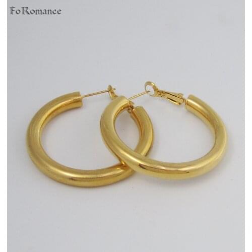 NEW PLAIN SURFACE HIGH SHINNING YELLOW GOLD COLOR ROUND HOOP EARRING DIAMETER 40 50 60MM 1.57/1.97/2.36 inch BAND WIDTH 5MM