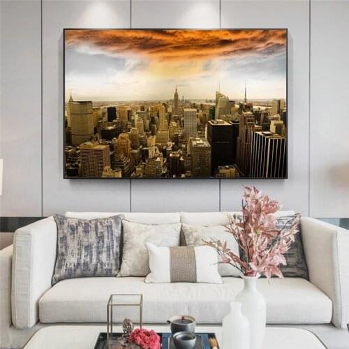 Manhattan Skyline Landscape Canvas Paintings on the Wall Art Posters and Prints New York City Sunset View Art Picture Home Decor