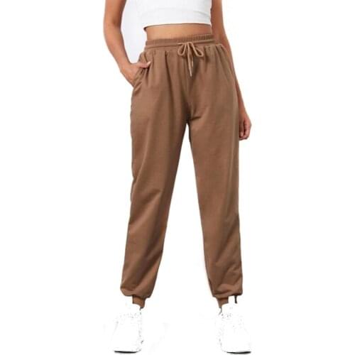 2021 Summer Womens Harlan Sweatpants Casual Elastic Lace-up Pure Color Casual Pants Sports Pants Womens Feet Bottoms Pants