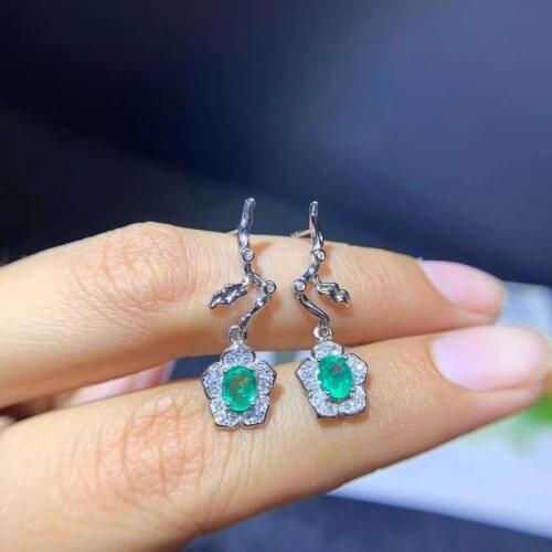 Personality dance jump natural green Emerald drop earrings S925 silver natural gemstone earrings women party gift jewelry