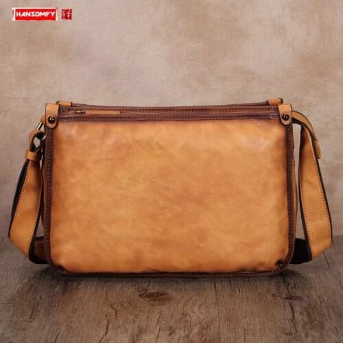 Retro first layer cowhide Mens small bag handmade genuine leather men shoulder messenger bag male crossbody bags tide brand
