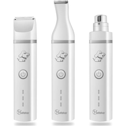 HATTEKER 3 IN 1 Pet Grooming Machine Dog Cat Hair Trimmer USB Rechargeable Pets Clippers Nail Grinding & Hair Trimmer
