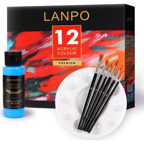 Acrylic Paint Set 12 Colors (2oz /60ml) Non-Toxic Craft Paint Kit with 6 Brushes and a Palette Art Supplies for Adults & Kids