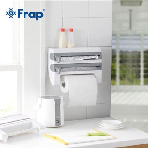 FRAP Wall Mounted Kitchen Racks Sauce Bottle Storage Rack Tin Foil Paper Towel Holder Kitchen Shelf Plastic Wrap Cutting