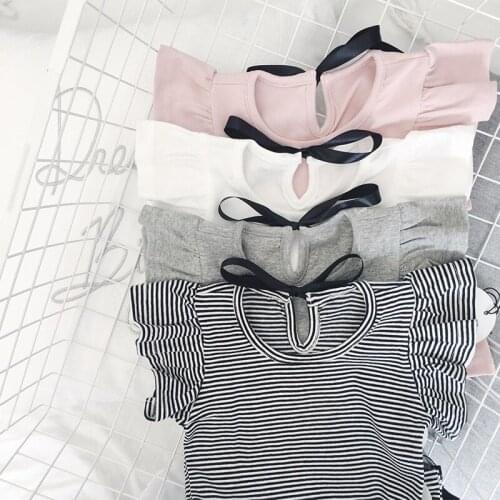 Baby Girl Clothes 2018 Summer White Ruffles T Shirt Baby Bow Tees Casual Fly Sleeve Cotton Baby Clothes Infant Princess Blouse