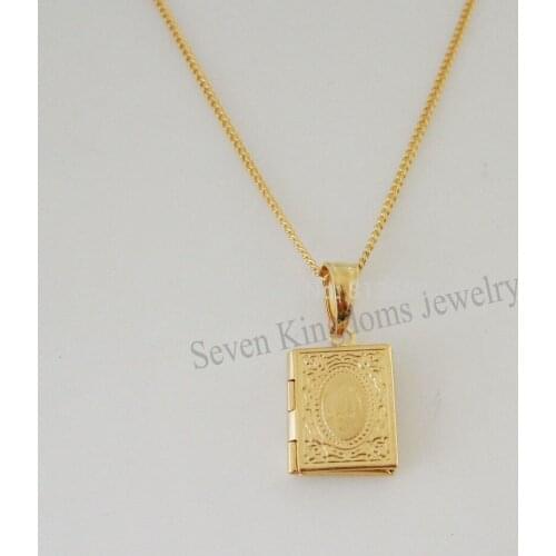 YELLOW GOLD GP 18" NECKLACE&MUSLIM ALLAH GOD PENDANT OPENABLE PUT PICTURE SMALL/Great Gift