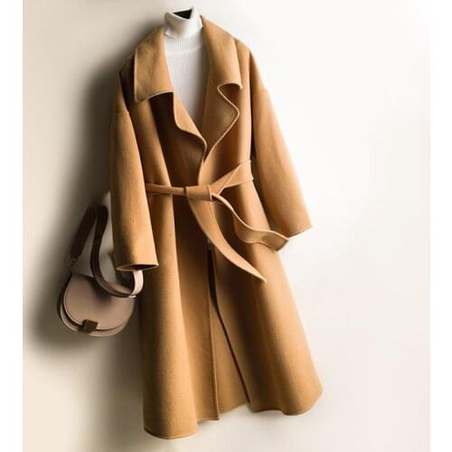 Wool Coat Women Double Faced Cashmere Coat 100% Wool Jacket Adjustable Waist 2020 Autumn Winter Korean Long Outerwear Female