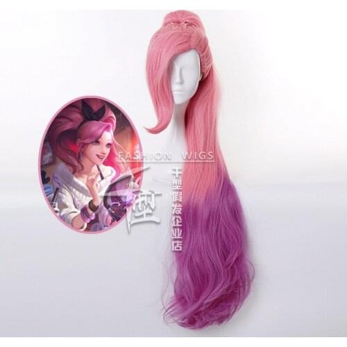 Anime LOL Seraphine Cosplay Wig Synthetic Hair Halloween Costume Pink Mixed Purple Ombre Wigs For Women