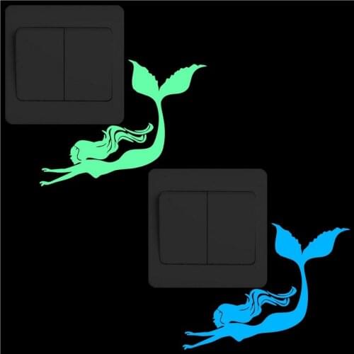 Mermaid Swimming Switch Sticker Glow in the Dark Funny Cartoon Wall Stickers for Kids Rooms Child Bedroom Living Room Home Decor