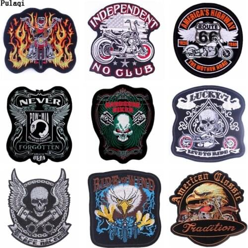Pulaqi Locomotive Skull Patches Embroidered Iron On Patches For Clothes Punk Stranger Things Letter Applique Jacket Clothes DIY