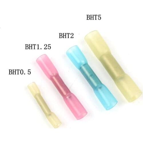 RiccoDi 50pcs/lot BHT0.5 BHT1 BHT2 BHT5 Heat Shrink insulated terminal block Butt Connector 0.25-6mm2 22-10AWG Excellent Quality