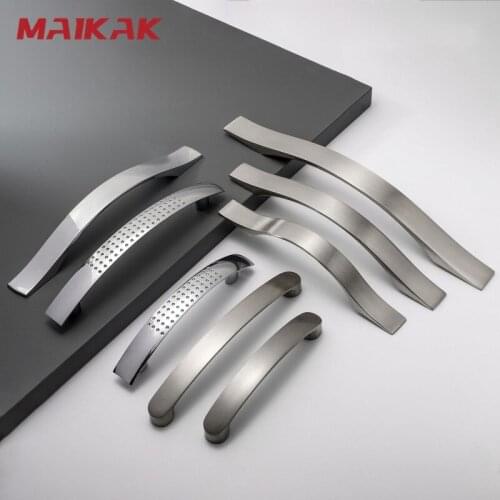 MAIKAK Aluminum Alloy Brushed Silver Cabinet Handles Modern Style Kitchen Door Handles Drawer Knobs Wardrobe Furniture Pulls