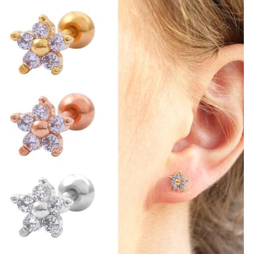 1Pc Geometric Pearl Flowers Zircon Piercing Earrings for Women Round Cross Small Hoop Earrings INS Ear Body Jewelry