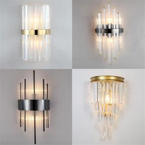 Postmodern Crystal Wall Lamps American Luxury Gold Wall Lamp For Living Room Bedroom Study Decor Wall Light Bathroom Fixtures