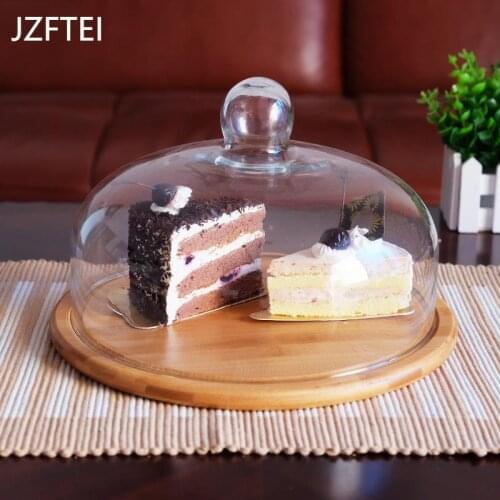 Nordic Style Glass Tray Wood Cake Cover Glass Plate Dessert Table Display Home Decoration Kitchen Party Baking Accessories