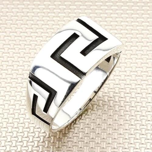 Sterling Silver Puzzle Style Ring Handmade Oxidized Accessory For Men Made in Turkey